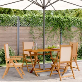 Sillas jardín reclinables 4 uds madera maciza y tela beige de , Sillas de jardín - Ref: Foro24-3214547, Precio: 294,99 €, Des...
