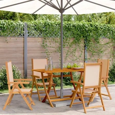 Sillas jardín reclinables 4 uds madera maciza y tela beige de , Sillas de jardín - Ref: Foro24-3214547, Precio: 289,42 €, Des...
