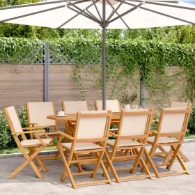 Sillas de jardín plegables 8 uds madera maciza y tela beige de , Sillas de jardín - Ref: Foro24-3214585, Precio: 506,74 €, De...