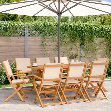 Sillas de jardín plegables 8 uds madera maciza y tela beige de , Sillas de jardín - Ref: Foro24-3214585, Precio: 516,49 €, De...