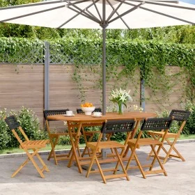 Sillas de jardín plegables 6 uds madera maciza y ratán PE negro de , Sillas de jardín - Ref: Foro24-3214593, Precio: 256,71 €...