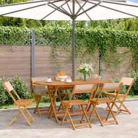Sillas de jardín plegables 4 uds madera maciza y tela beige de , Sillas de jardín - Ref: Foro24-3214620, Precio: 249,08 €, De...
