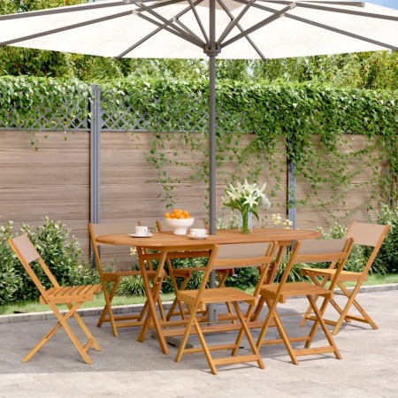 Sillas de jardín plegables 6 uds madera maciza y tela taupe de , Sillas de jardín - Ref: Foro24-3214617, Precio: 238,89 €, De...