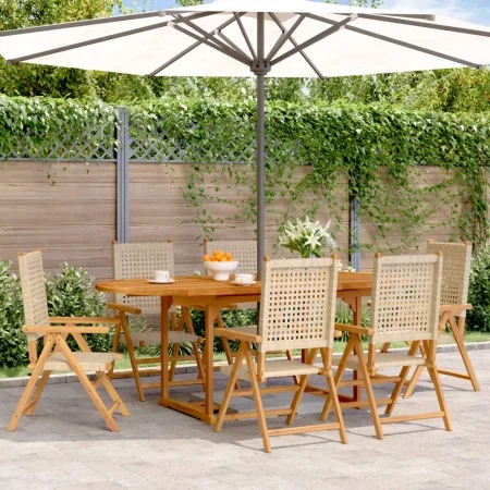 Set de comedor de jardín 7 pzas ratán PE madera maciza beige de , Conjuntos de jardín - Ref: Foro24-3281720, Precio: 761,27 €...