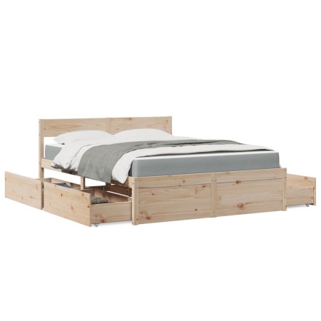 Cama con cajones y colchón madera maciza de pino 140x200 cm de , Camas y somieres - Ref: Foro24-3281898, Precio: 470,97 €, De...