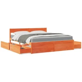 Cama con cajones y colchón madera maciza pino marrón 180x200 cm de , Camas y somieres - Ref: Foro24-3281891, Precio: 569,57 €...