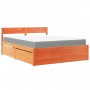 Cama con cajones y colchón madera maciza pino marrón 140x200 cm de , Camas y somieres - Ref: Foro24-3281900, Precio: 477,84 €...