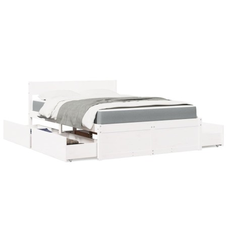 Cama con cajones y colchón madera maciza pino blanco 120x200 cm de , Camas y somieres - Ref: Foro24-3281902, Precio: 493,66 €...