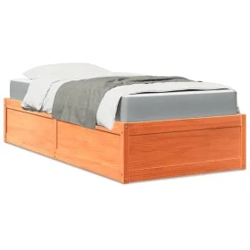 Cama con colchón madera maciza de pino marrón cera 100x200 cm de , Camas y somieres - Ref: Foro24-3281942, Precio: 307,64 €, ...