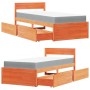 Cama con cajones y colchón madera maciza pino marrón 90x200 cm de , Camas y somieres - Ref: Foro24-3281909, Precio: 310,05 €,...
