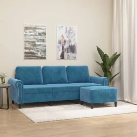 Sofá de 3 plazas con taburete de terciopelo azul 180 cm de , Sofás - Ref: Foro24-3201224, Precio: 348,25 €, Descuento: %