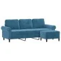 Sofá de 3 plazas con taburete de terciopelo azul 180 cm de , Sofás - Ref: Foro24-3201224, Precio: 348,25 €, Descuento: %