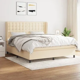 Cama box spring con colchón tela color crema 160x200 cm de , Camas y somieres - Ref: Foro24-3128298, Precio: 594,12 €, Descue...