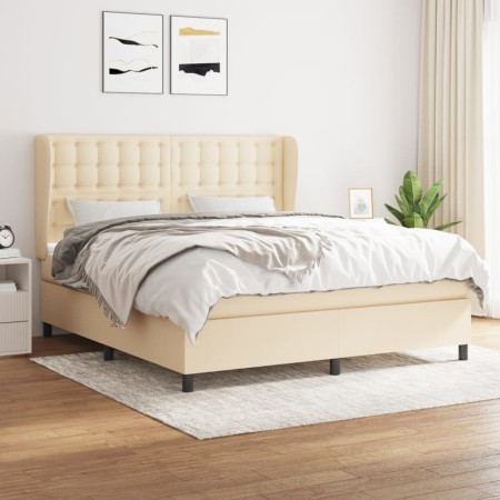 Cama box spring con colchón tela color crema 160x200 cm de , Camas y somieres - Ref: Foro24-3128298, Precio: 605,70 €, Descue...