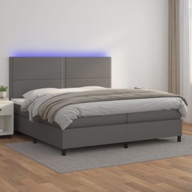 Cama box spring colchón y LED cuero sintético gris 200x200 cm de , Camas y somieres - Ref: Foro24-3135907, Precio: 704,07 €, ...