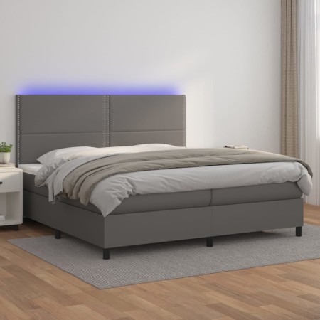 Cama box spring colchón y LED cuero sintético gris 200x200 cm de , Camas y somieres - Ref: Foro24-3135907, Precio: 704,07 €, ...