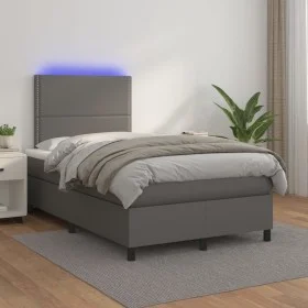Cama box spring colchón y LED cuero sintético gris 120x200 cm de , Camas y somieres - Ref: Foro24-3135877, Precio: 430,09 €, ...