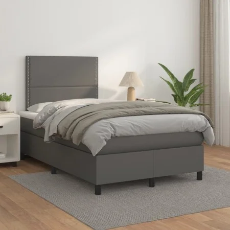 Boxspringbett mit Kunstleder-Matratze in Grau, 120x200 cm. von , Betten und Lattenroste - Ref: Foro24-3142777, Preis: 424,36 ...