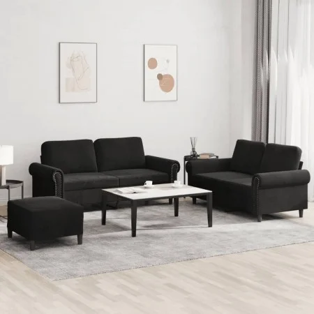 Juego de sofás con cojines 3 piezas terciopelo negro de , Sofás - Ref: Foro24-3202225, Precio: 520,61 €, Descuento: %