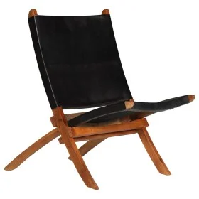 Folding black genuine leather relaxation chair by , Folding stools and chairs - Ref: Foro24-246364, Price: 185,99 €, Discount: %