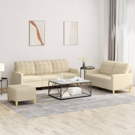 Juego de sofás con cojines 3 piezas tela crema de , Sofás - Ref: Foro24-3201316, Precio: 470,31 €, Descuento: %