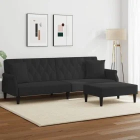 Sofá cama de 2 plazas con almohadas y taburete terciopelo negro de , Sofás - Ref: Foro24-3216222, Precio: 368,46 €, Descuento: %