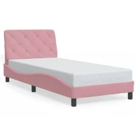 Estructura de cama con cabecero de terciopelo rosa 90x200 cm de , Camas y somieres - Ref: Foro24-3207904, Precio: 161,21 €, D...