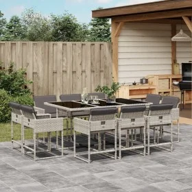 Set de comedor de jardín 11 pzas y cojines ratán sintético gris de , Conjuntos de jardín - Ref: Foro24-3278158, Precio: 727,2...