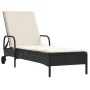 Tumbona con ruedas y cojín ratán sintético negro de , Tumbonas - Ref: Foro24-368308, Precio: 166,69 €, Descuento: %