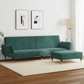 Sofá cama de 2 plazas con taburete terciopelo verde oscuro de , Sofás - Ref: Foro24-3258153, Precio: 394,34 €, Descuento: %