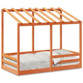 Cama infantil con techo madera maciza pino marrón 70x140 cm de , Camas y somieres - Ref: Foro24-847017, Precio: 108,88 €, Des...