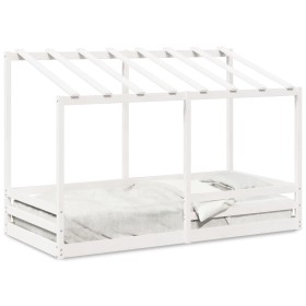 Cama infantil con techo madera maciza pino blanca 90x200 cm de , Camas y somieres - Ref: Foro24-847001, Precio: 130,41 €, Des...