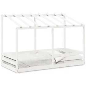 Cama infantil con techo madera maciza pino blanca 90x200 cm de , Camas y somieres - Ref: Foro24-847001, Precio: 129,43 €, Des...