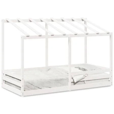 Cama infantil con techo madera maciza pino blanca 90x200 cm de , Camas y somieres - Ref: Foro24-847001, Precio: 129,43 €, Des...