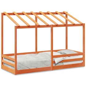 Cama infantil con techo madera maciza pino marrón 90x190 cm de , Camas y somieres - Ref: Foro24-847008, Precio: 128,39 €, Des...