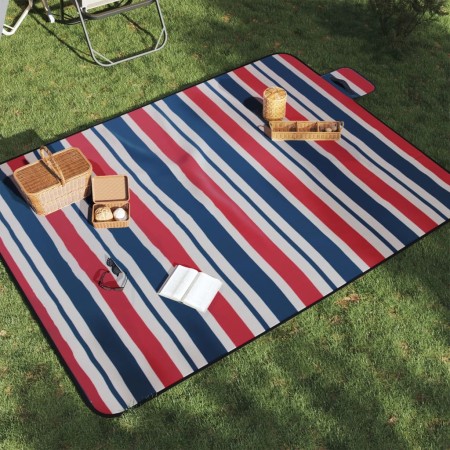 Manta de picnic plegable terciopelo rayas rojo azul 200x150 cm de , Camping y senderismo - Ref: Foro24-4004207, Precio: 21,66...