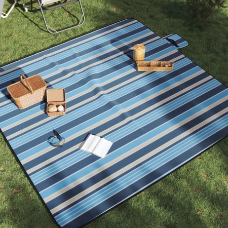 Manta de picnic plegable terciopelo rayas azul blanco 200x200cm de , Camping y senderismo - Ref: Foro24-4004211, Precio: 30,5...