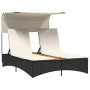 Tumbona doble con capota y cojines ratán sintético negro de , Tumbonas - Ref: Foro24-365621, Precio: 264,52 €, Descuento: %