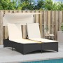 Tumbona doble con capota y cojines ratán sintético negro de , Tumbonas - Ref: Foro24-365621, Precio: 264,52 €, Descuento: %