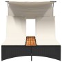 Tumbona doble con capota y cojines ratán sintético negro de , Tumbonas - Ref: Foro24-365621, Precio: 264,52 €, Descuento: %