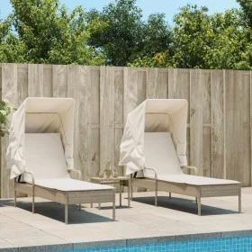 Tumbonas con capota y mesa 2 uds ratán sintético beige de , Tumbonas - Ref: Foro24-3261573, Precio: 410,19 €, Descuento: %