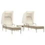 Tumbonas con capota y mesa 2 uds ratán sintético beige by , Loungers - Ref: Foro24-3261573, Price: 410,19 €, Discount: %