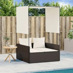 Tumbona doble con techo y cortinas ratán sintético marrón von , Liegen - Ref: Foro24-4002756, Preis: 229,68 €, Rabatt: %