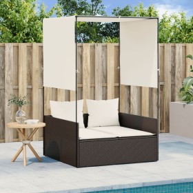 Tumbona doble con techo y cortinas ratán sintético marrón de , Tumbonas - Ref: Foro24-4002756, Precio: 233,72 €, Descuento: %