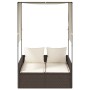 Tumbona doble con techo y cortinas ratán sintético marrón de , Tumbonas - Ref: Foro24-4002756, Precio: 233,72 €, Descuento: %