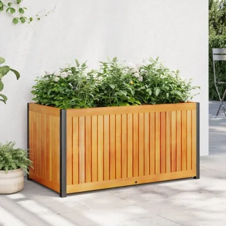 Jardinera de madera maciza de acacia y acero 85x45x44 cm de , Maceteros y jardineras - Ref: Foro24-367611, Precio: 111,86 €, ...