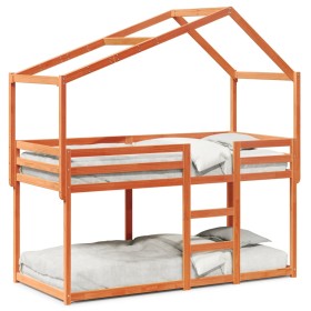Cama litera con techo madera maciza pino marrón cera 90x190 cm de , Camas y somieres - Ref: Foro24-3282046, Precio: 227,50 €,...