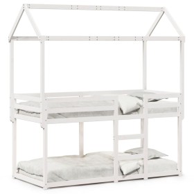 Cama litera con techo madera maciza de pino blanco 90x200 cm de , Camas y somieres - Ref: Foro24-3282120, Precio: 268,08 €, D...
