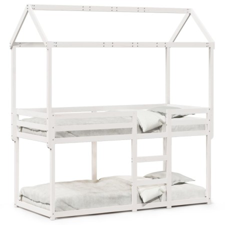 Cama litera con techo madera maciza de pino blanco 80x200 cm de , Camas y somieres - Ref: Foro24-3282122, Precio: 234,46 €, D...
