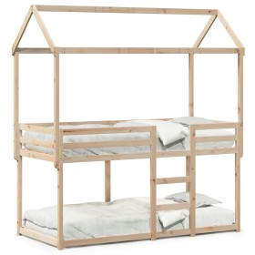 Cama litera con techo de madera maciza de pino 75x190 cm de , Camas y somieres - Ref: Foro24-3282129, Precio: 211,31 €, Descu...